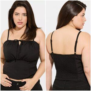 NWT Torrid 3 Black Satin Tie Front Sleeveless Crop Top 3X 22 24